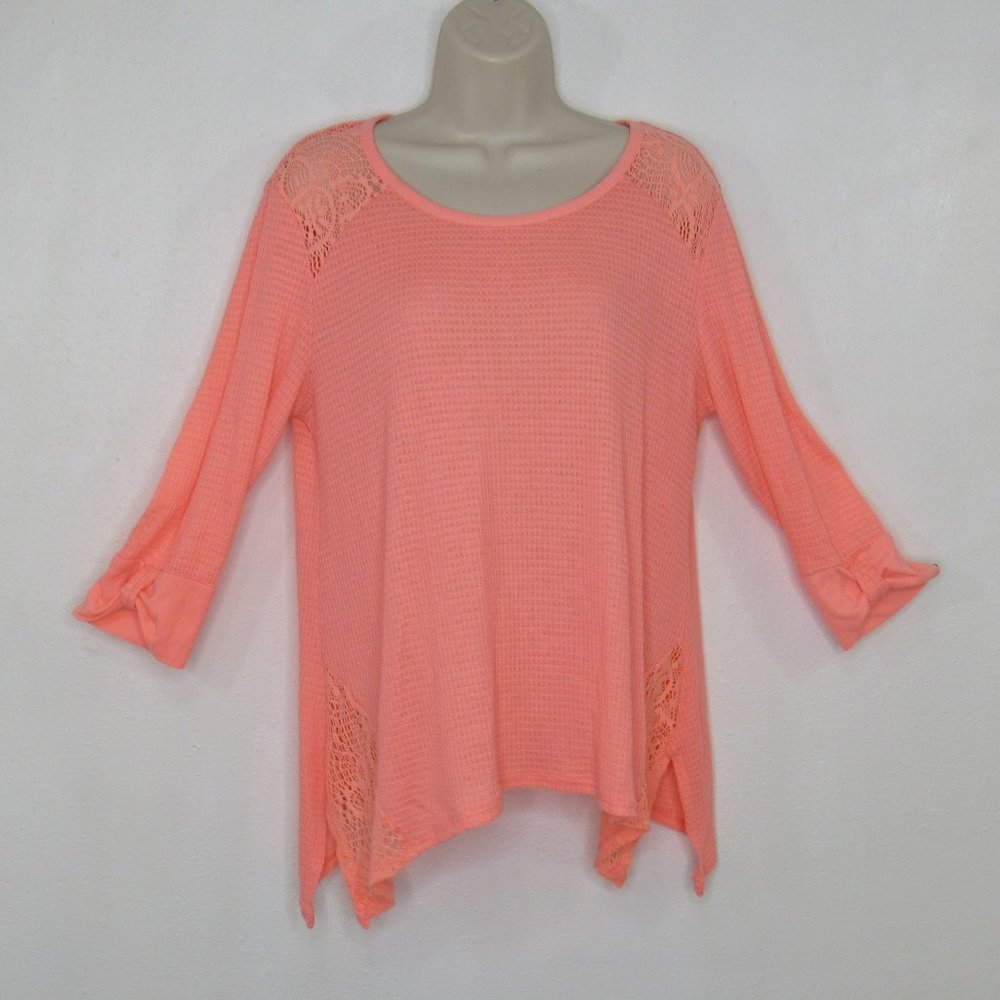 No Boundaries Womens Waffle Knit Thermal Lace Detail Shirt Top Size XL(15-17)